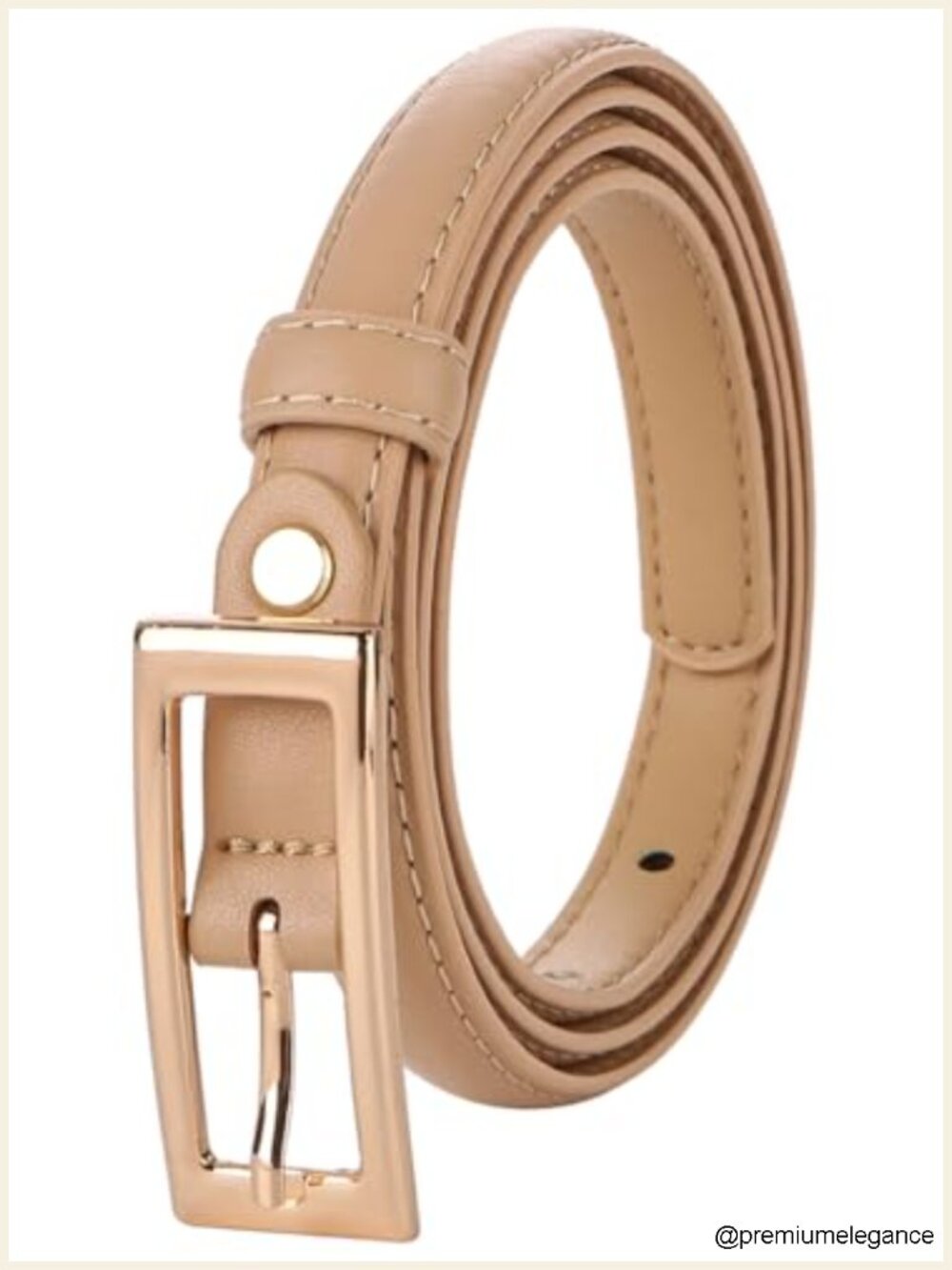 Women's Skinny Leather Belt Gold Buckle Adjustable Waist Belt for Jeans Dress